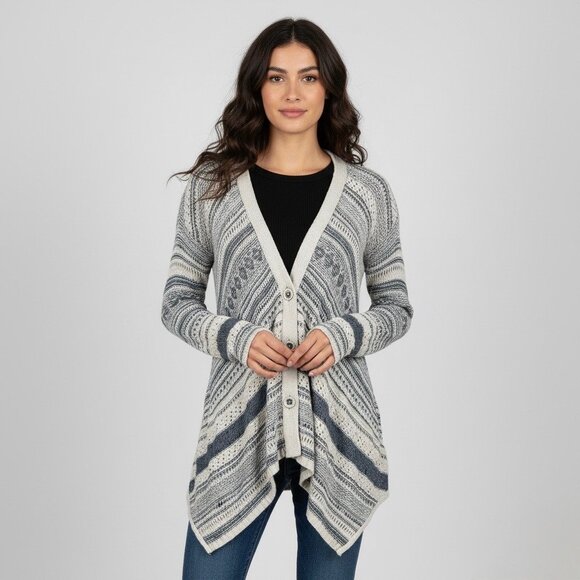 Free People Boho Button Front Asymmetrical Knit Cardigan Sweater • Fairy Grunge - Picture 16 of 16